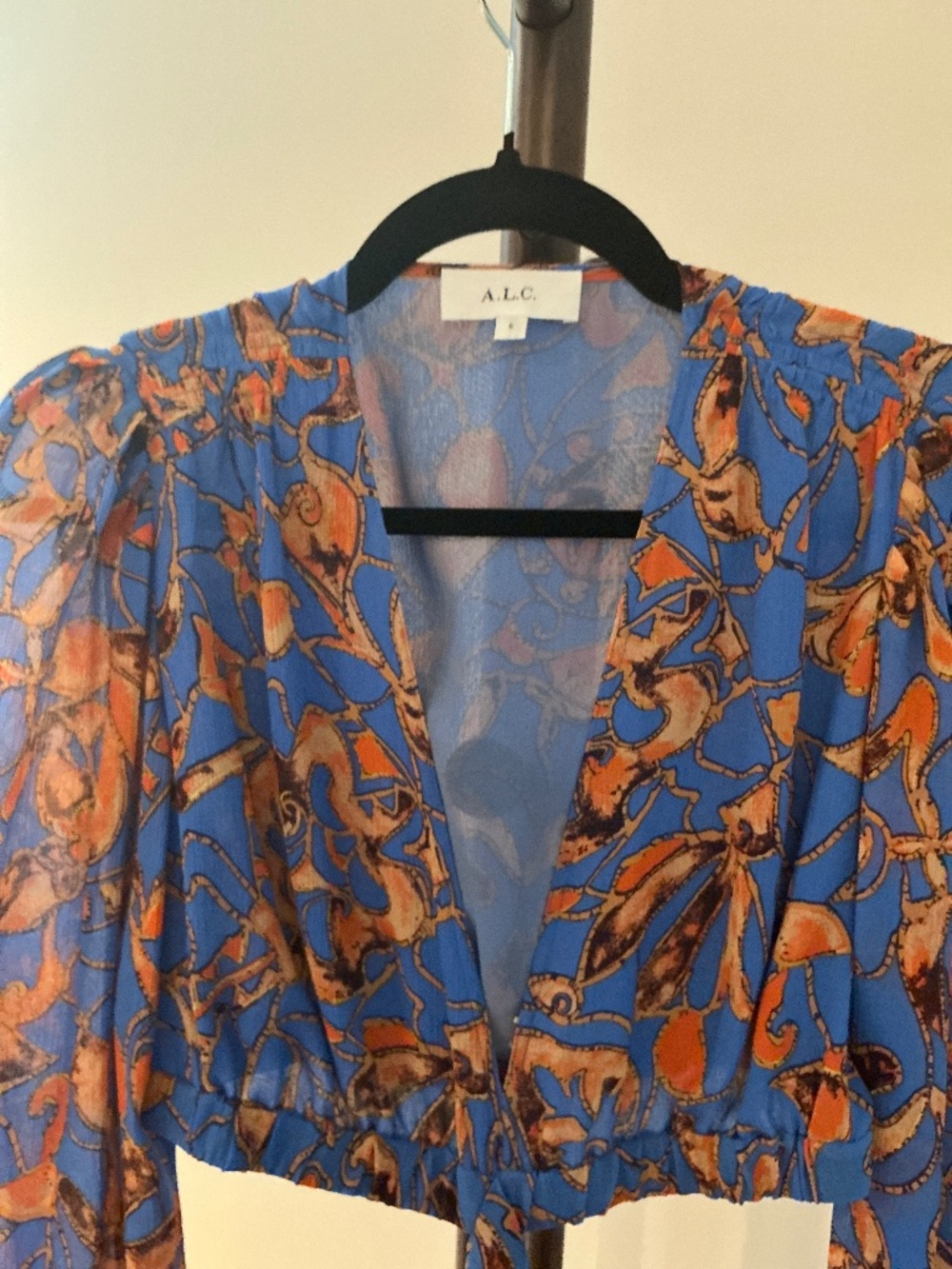 ALC TWO-PIECE BLUE AND ORANGE FLORAL PRINT DRESS SIZE 6. NEVER WORN